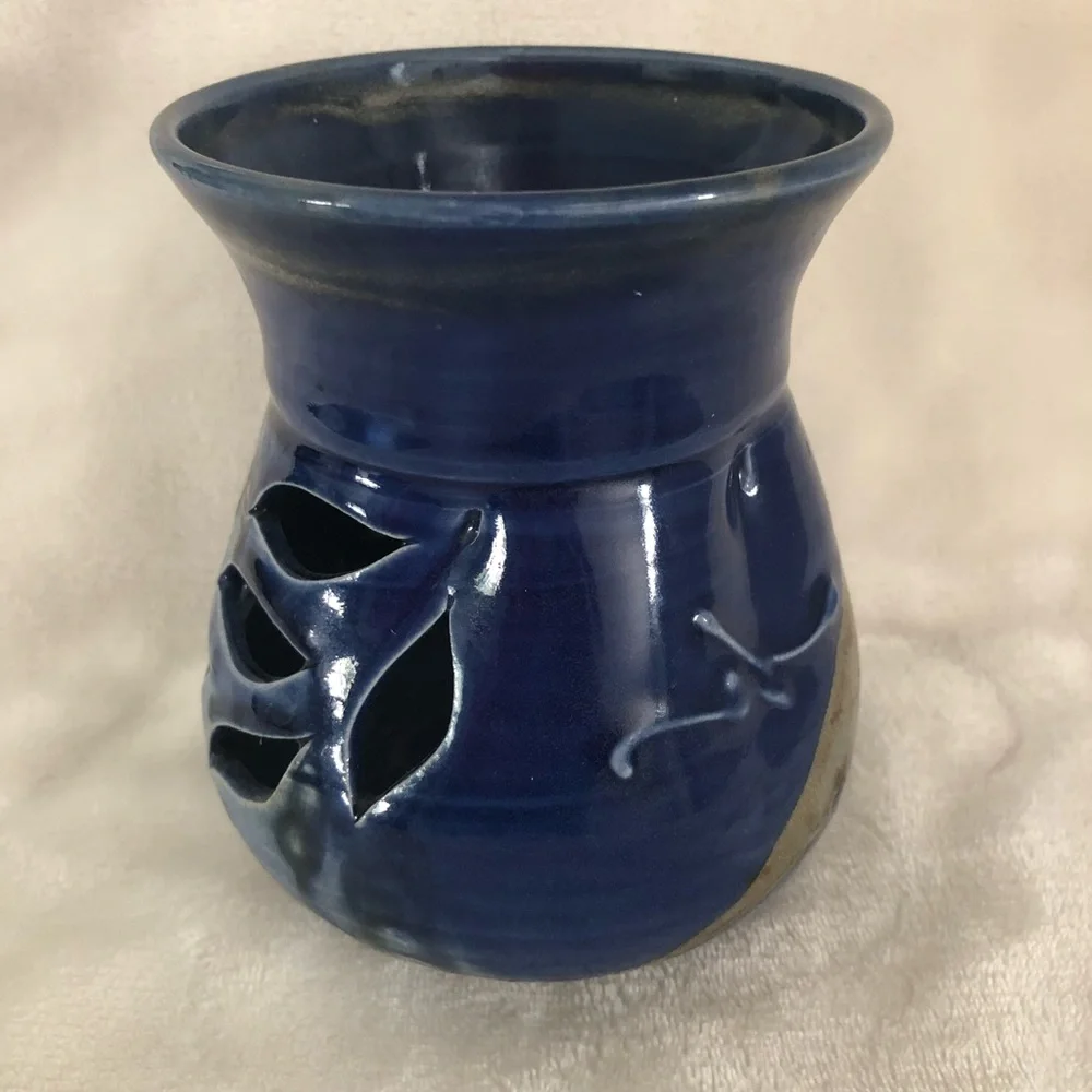 Studio Pottery Candleholder Luminary Lantern Cutouts Bird Design - Artist Signed